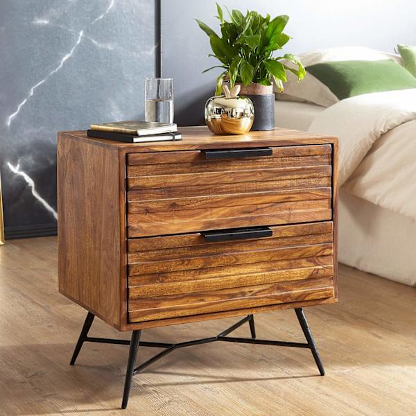 Rootz 60 x 60 x 40 cm Sheesham sidebord - Design natbord boxmadrasser - Sengebord med skuffer - Sideskab med opbevaringsplads - Natbord højt