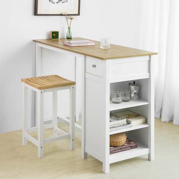 Rootz Køkkenbord Morgenmad Bar - Bistro Island - Opbevaringshylder - Forreste/bageste skuffe - PB og MDF - 120x90x55cm - Hvid - SoBuy Tabur Compatible