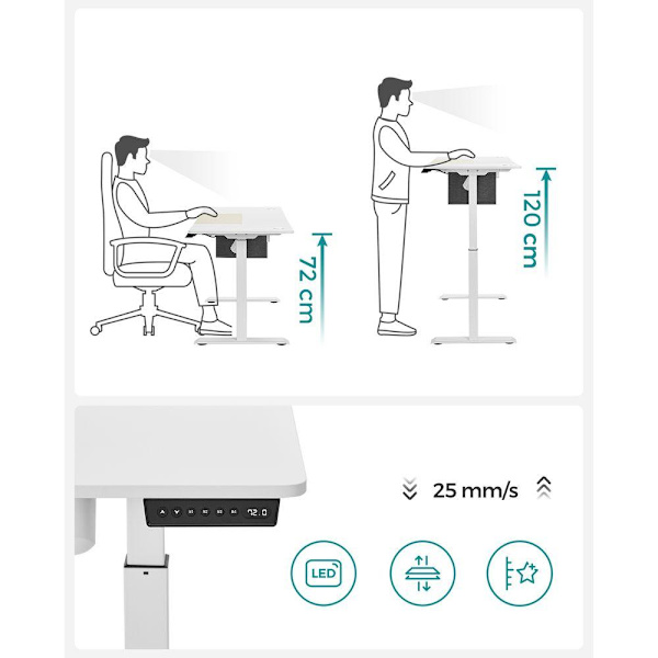 Rootz höjdjusterbart skrivbord - Manuellt höjdjusterbart skrivbord - Elektriskt skrivbord - Stående skrivbord - Spelbord - Vit - 60 x 140 x (72-120) c