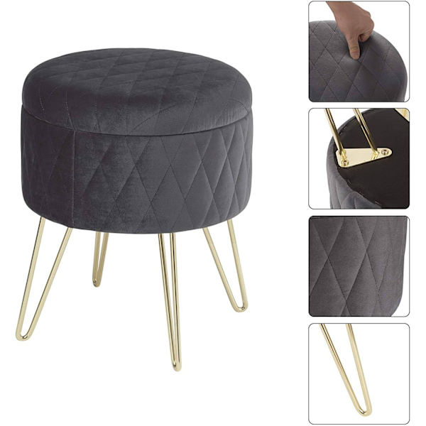 Rootz Makeup Pall - Sminkstol - Förvaringslåda - Sammetssits - Enkel montering - 31,5 cm x 31,5 cm x 36 cm