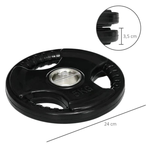 Rootz Vægtplader - Sæt med 2 - 5 kg pr. plade - Tre håndtag - Gulvvenlig gummibelægning - Metal - Sort - 24L x 24W x 3,5H cm