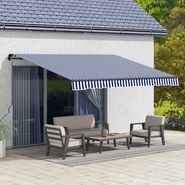 Rootz Aurinkomarkiisi - Seinäkiinnitys - Markiisin patio - Käsikampi - Säänkestävä - Alumiini-metalli - Sininen - Valkoinen - 350L x 290W cm