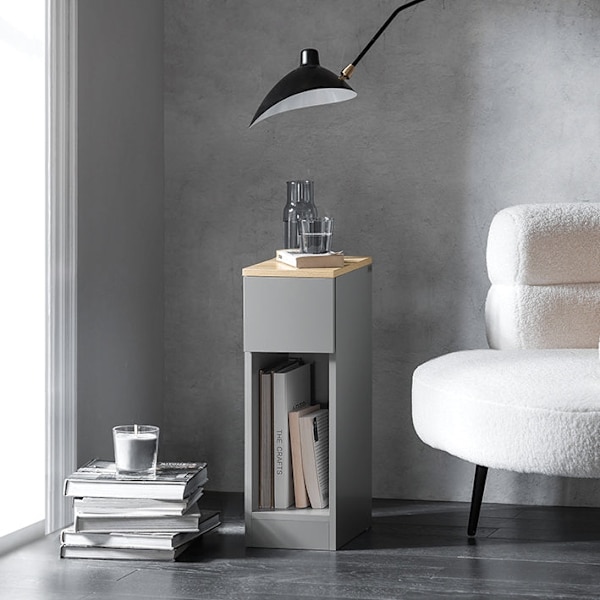 Rootz Modern Sengebord Sæt med 2 - Sofabord - Sidebord - Lysegrå - med skuffe og åbent rum - Stabil med skridsikre puder - 20 cm x 60 cm x 35 cm