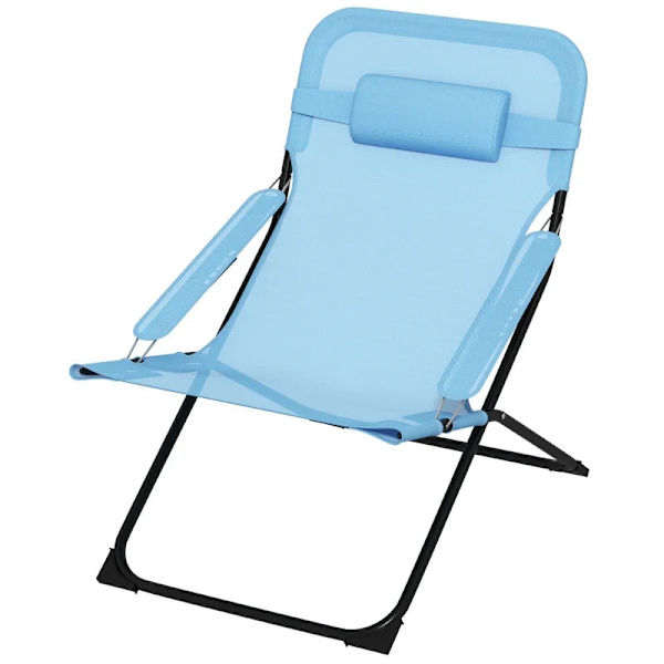 Rootz Trädgårdsstolar - Fällstol - 4 nivåer - Justerbar Andas - Metallram - Stål - Polyester - Skum - Svart-Blå - 69L x 91W x 96H cm