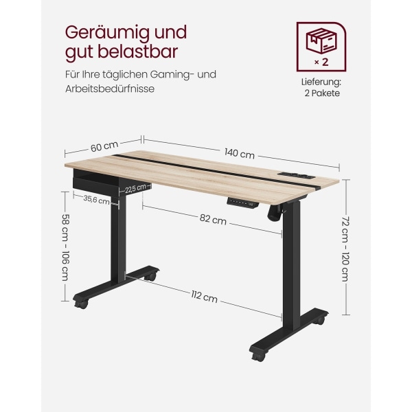 Rootz Elektrisk stående skrivebord - Sit Stand Skrivebord - Justerbar Højde Skrivebord - Greige Sort - Spånplade stål - Støjsvag drift - Hurtig juster