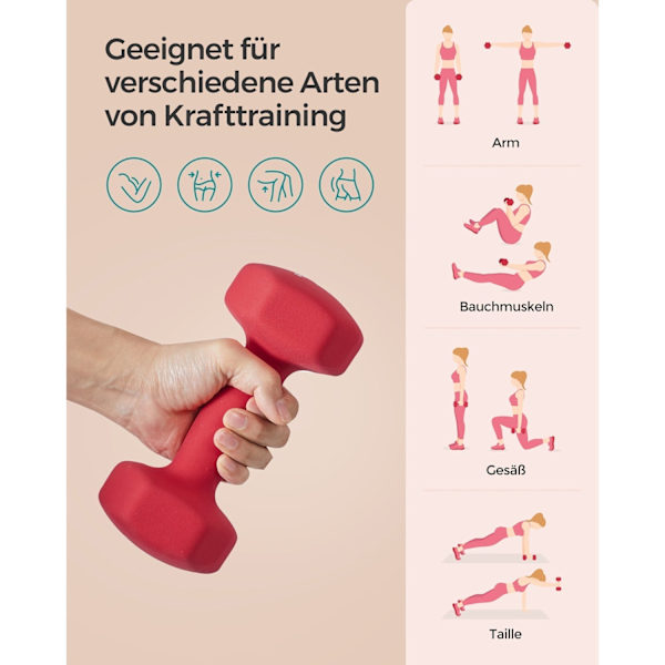 Rootzin neopreenipinnoitetut käsipainot - Punaiset valurautaiset painot - Käsipainot - Liukumaton kahva - Kompakti koko - 20,5 cm x 9,5 cm - 4 kg x 2