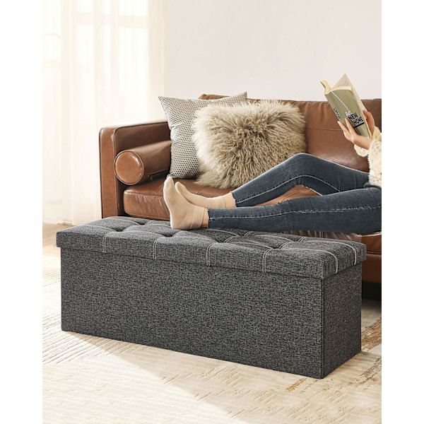 Rootz Seat Chest Ottoman - Förvaringsbänk - Mörkgrå - MDF - Imiterat linne - Skum - Stor förvaringskapacitet - Robust konstruktion - Mångsidig användn