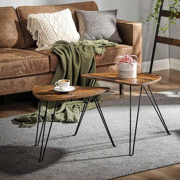 Rootz Sideborde Sæt med 2 - Sofabord Træ - Industrielt Sofabord - Brun/Sort - 60 x 38 x 47,5 cm (LxBxH)