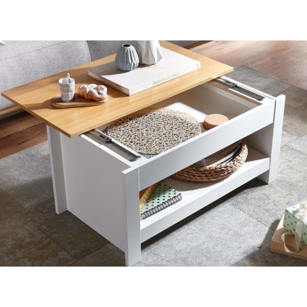 Rootz design sofabord 85 X 47 X 45 cm hvid - eg - Stuebord med opbevaringsplads - Sofabord med opbevaringsrum Moderne - Firkantet sofabord