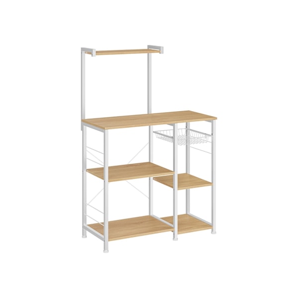 Rootz Kökshylla med metallkorg - Ek Beige Vit - Förvaringsställ - Stålkorg - Spånskiva - 40cm x 90cm x 134cm