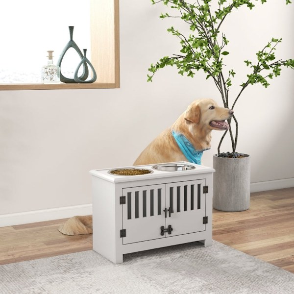 Rootz forhøjede hundeskålesæt - Hævet foder til kæledyr - Justerbar højde - Rustfri stålskåle - Store hunde - 60 cm x 30 cm x 43 cm