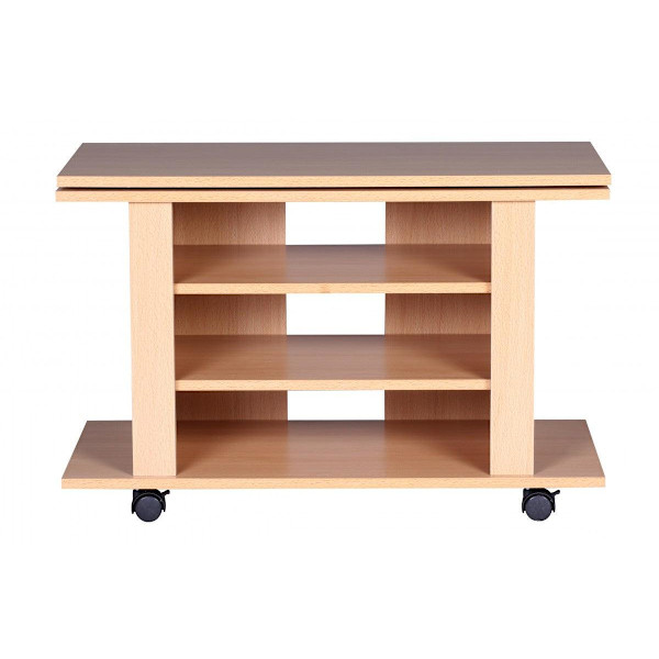 Rootz TV HiFi Bench Beech TV-taso, käännettävä ja rullattava 75 x 38 x 51 cm