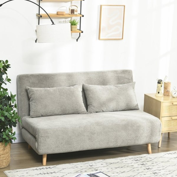 Rootz Bäddsoffa - Dagbädd - Bäddbar soffa - Tyg i linnelook - Ben av bokträ - Grå - 141cm x 90cm x 81cm