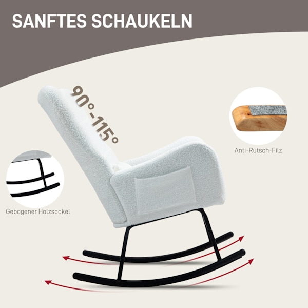 Rootz gungstol - fluffig stol - gliderstol - lyxig komfort - 67 cm x 95 cm x 100 cm - vit