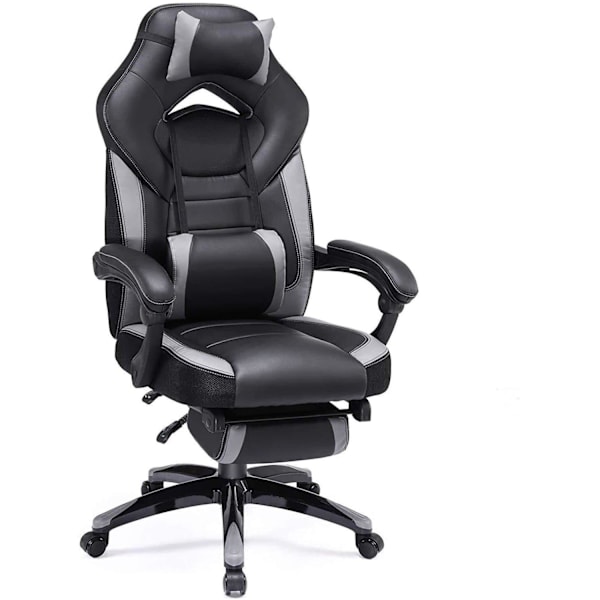 Rootz Gaming Chair - Kontorstol med fodstøtte - Sort-Grå