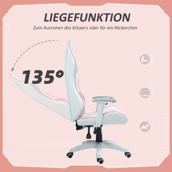 Rootz Gaming Chair Racing Design - Ergonomisk Gaming Chair - Justerbar Højde Stol - Kunstlæder - 67W x 60D x 120-128H cm - Pink/Hvid