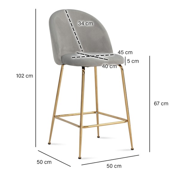 Rootz Scandinavian Design Velvet Barstolar - Moderna pallar - Hög sittkomfort - 50cm x 102cm x 50cm