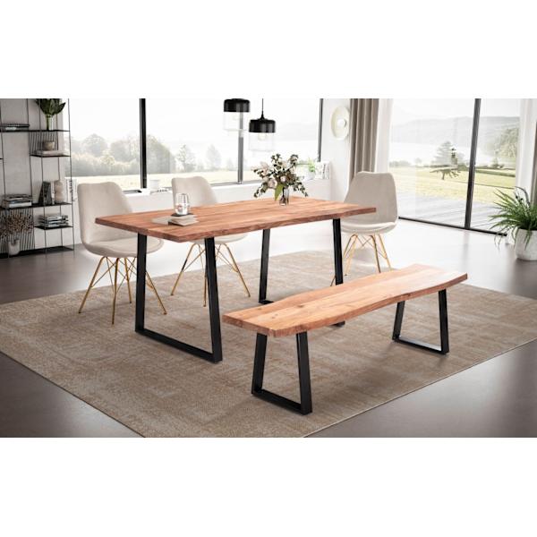 Rootz Spisebord i massivt akacietræ - Køkkenbord - Rektangulært bord - Naturligt trækorn - Unikt trækantdesign - Robuste metalben - 160 cm x 80 cm x 7