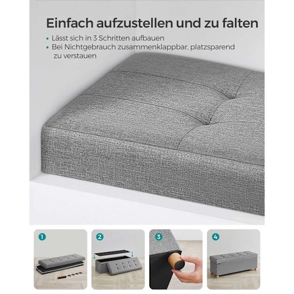 Rootz sædekiste - Opbevaringsbænk - Ottoman - Linnedstof - 38cm x 110cm x 40cm - Skumpolstring - MDF - 112L Kapacitet