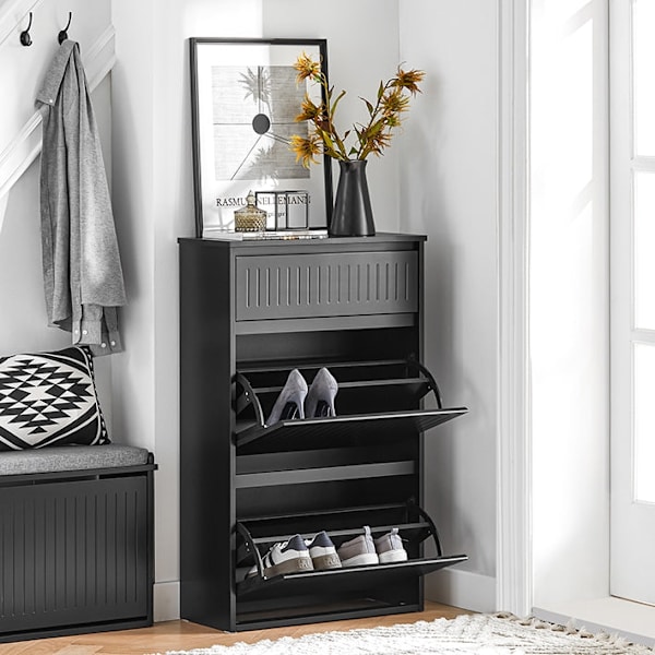 Rootz Shoe Tipper Cabinet - Skoställ - Skoförvaringsorganisator - Mångsidig förvaring - Enkel montering - Slitstarkt MDF-material - 61cm x 101cm x 26c