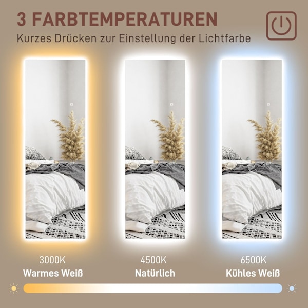 Rootz full längd LED -spegel - dimbar - ramlös - beröringskontroll - förbättra rummet - 40 cm x 120 cm