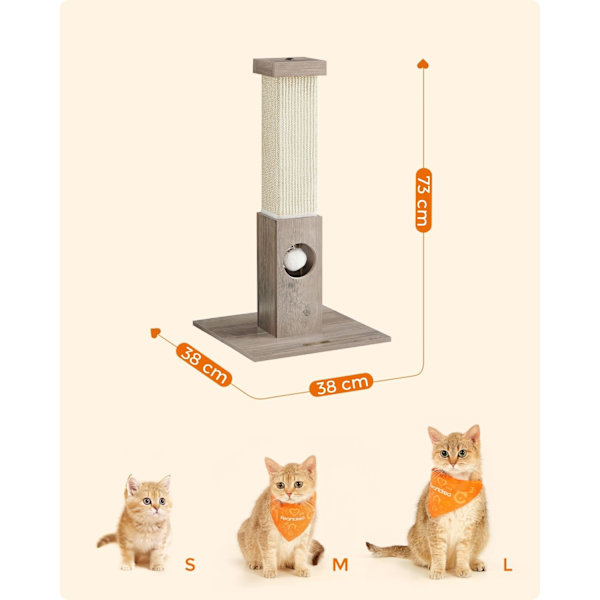 Rootz Skrapstolpe Cat Tree - Cat Scratcher - Cat Climbing Tower - Spånskivakonstruktion - Sisal Rep - 38cm x 38cm x 73cm