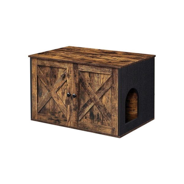 Rootz kattlåda - Kattlåda - Kattlåda med dörr - Katthus - Spånskiva - Vintage Brun/Svart - 80 x 53 x 49,2 cm