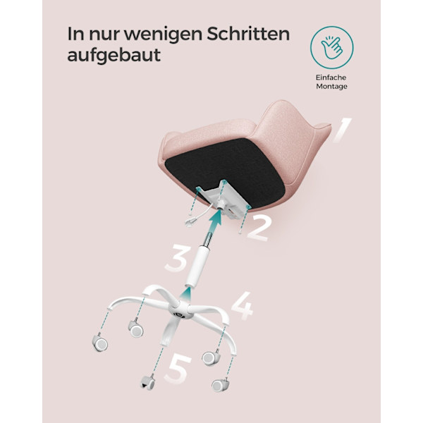 Rootz Pink Swivel Chair - Kontorsstol - Rullstol - Stålstomme - Foam Vaddering - 69cm x 65cm x (83-93cm) - Justerbar höjd