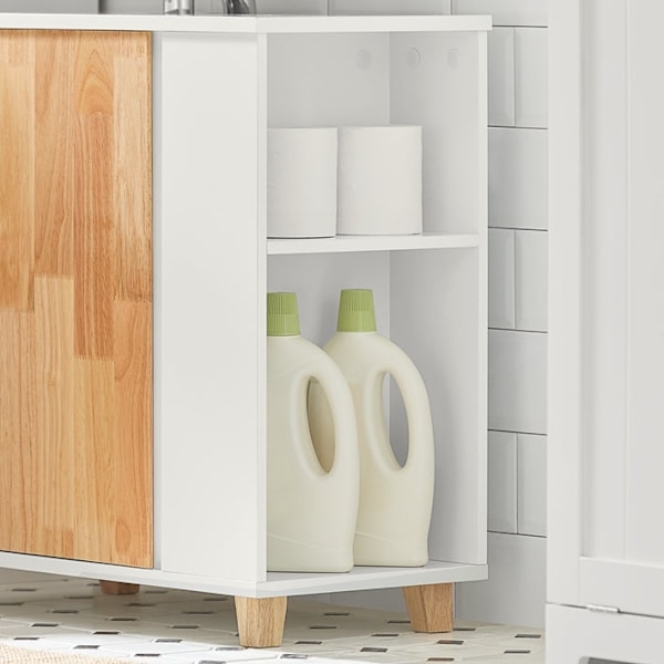 Rootz vask underskab - Badeværelsesvask - Opbevaring under vask - MDF og gummitræ - Sifon udskæring - Stabilt design - 60 cm x 60 cm x 29 cm