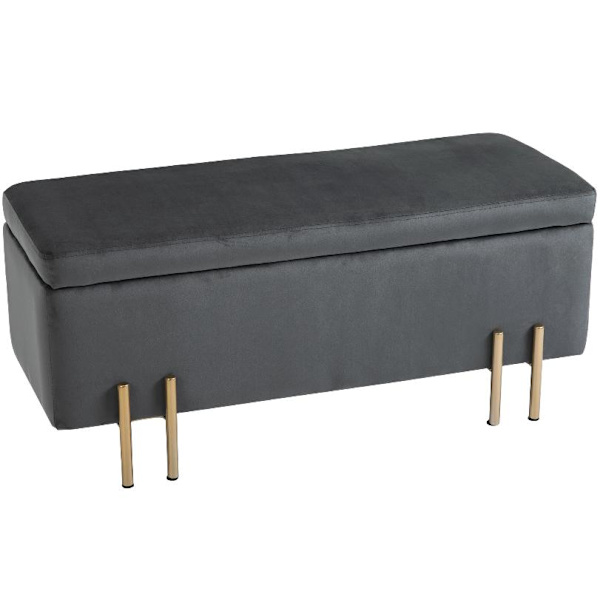 Rootz Hocker - Fotpall - Pall - Förvaringsutrymme - Klädd - Mörkgrå - Järn - 100 x 40 x 42 cm