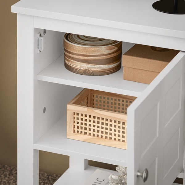 Rootz Modern Sängbord - Nattduksbord - Soffbord - Sidobord - Vit - Sekretessförvaring - Kompakt design - Perfekt för trånga utrymmen - 45cm x 60cm x 3