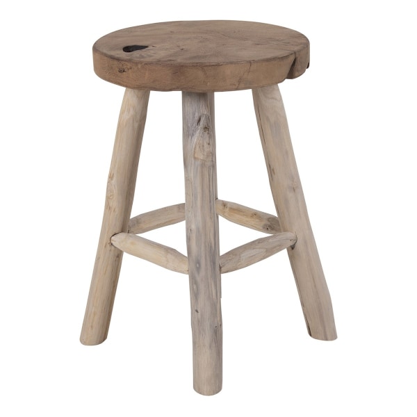 Rootz Teak Stool - Rustic Seat - Natural Finish - Sustainable Teak Wood - Ø30x45cm - Lägger till organisk stil - Monterad