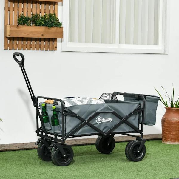Rootz Handcart Katto - Taitettava - Kylmälaukku - Kantolaukku - Teräsrunko - 600D Oxford Polyesteri - Muovi - Tummanharmaa - 113L x 57L x 77-100K cm