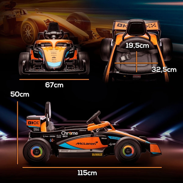 Rootz McLarenin lisensoitu sähköauto lapsille - Formula 1 -auto - Kaksoismoottorit - Aerodynaaminen muotoilu - Torvi, USB, Musiikki - Kaukosäädin - 11