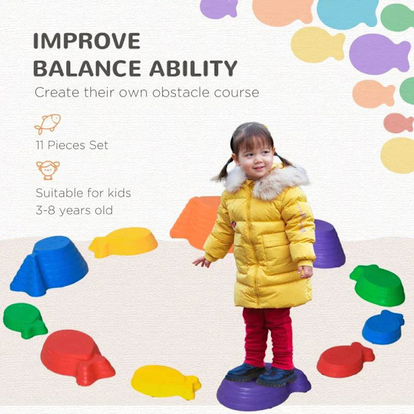 Rootz Balance Stones - Stepping Stones - 11 delar - Stapelbar - Halkfri - Robust - För in- och utsida - Lastbar upp till 100 kg - Flerfärgad - 42L x 3