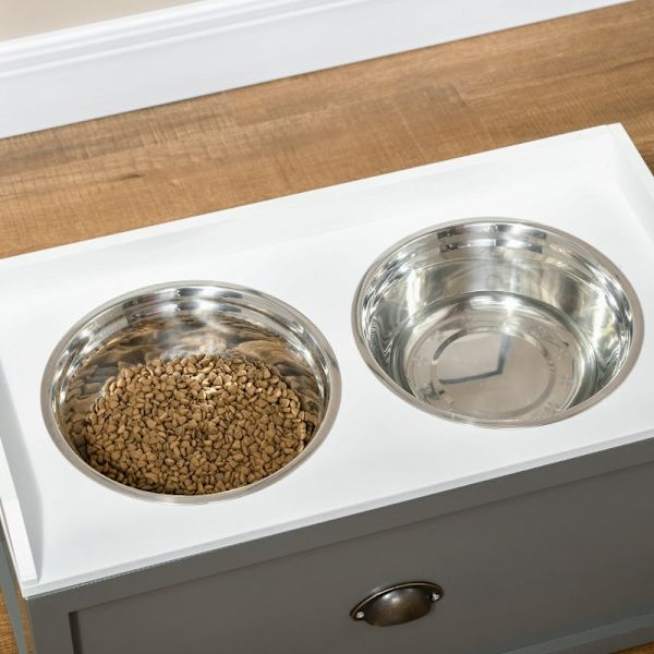 Rootz Raised Dog Foderstation - Forhøjet kæledyrsskål - Stort hundeskålstativ - Pladsbesparende skuffe - 60 cm x 30 cm x 36 cm