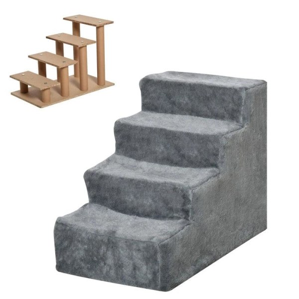 Rootz Pet Stairs - Hundramp - Katttrappa - Hundtrappa - Djurtrappa - Avtagbart överdrag - Grå - 60 x 35 x 44 cm