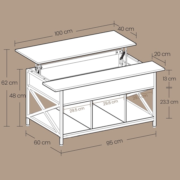 Rootz Sofabord - Højdejusterbar bordplade - Træspanelbord - Stålramme - 60 cm x 100 cm x (48-62) cm