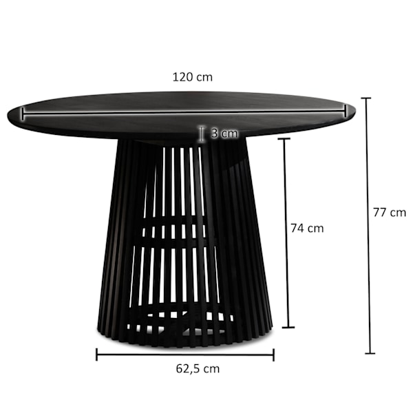 Matsalsbord Rootz - Modernt runt köksbord - massivt trä, handgjorda - Unik design, hållbart, lätt att montera - 120 cm x 120 cm x 77 cm - Svart