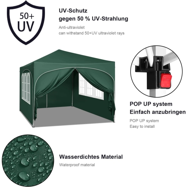 Rootz Ultimate Outdoor Gazebo - Säänkestävä paviljonki - Perheteltta - Vahva metallirunko - UV-suoja - Helppo pop-Up - 3x3m