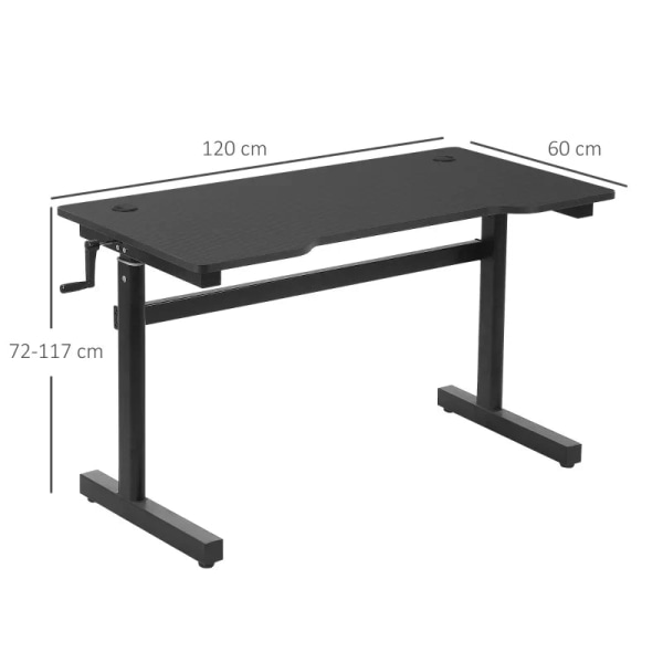 Rootz-pöytä - Tietokonepöytä - Korkeussäädettävä - Käsikampi - Nostopöytä - Toimistopöytä - Säädettävät jalkatuet - Metalli - Musta - 120 x 60 x 72-11