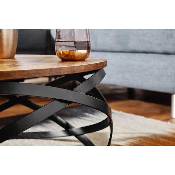 Rootz sofabord 60x30x60 cm Sheesham massivt træ - metal sofabord - Design stuebord rundt - Stuebord industribrun - Designer træbord sofabord massivt -