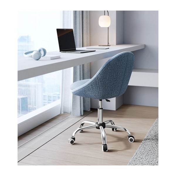 Rootz Blue Swivel Chair - Ergonomisk stol - Roterende stol - Stålstel - Bomuld-linned blanding - Justerbar højde - 60cm x 60cm x 80-90cm