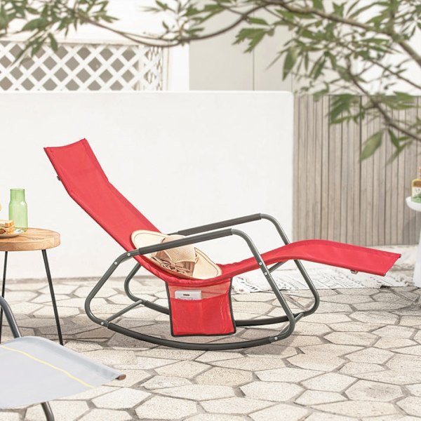 Rootz Garden Lounger - Solstol - Gungstol - Ergonomisk design, förvaringsficka, stöder upp till 120 kg - Metallram med syntetfibertyg - 145cm x 84cm x