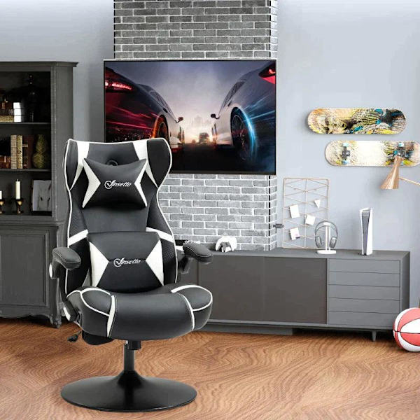 Rootz Gaming Chair - Integrerade högtalare - Tiltbart ryggstöd - Svart + Vit - 69 x 73 x 118cm