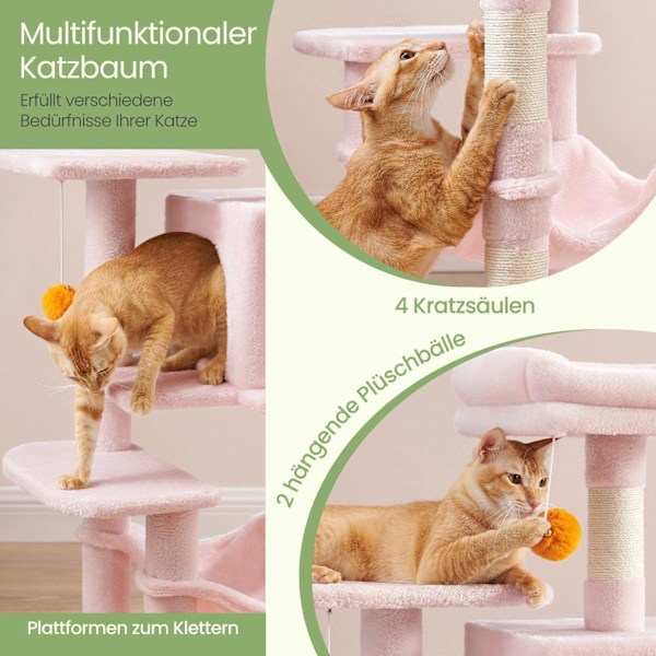 Rootz multi -etagers kattetræ - Scratching Post - Cat Tower - Cave & Hammock - 45x35x112cm