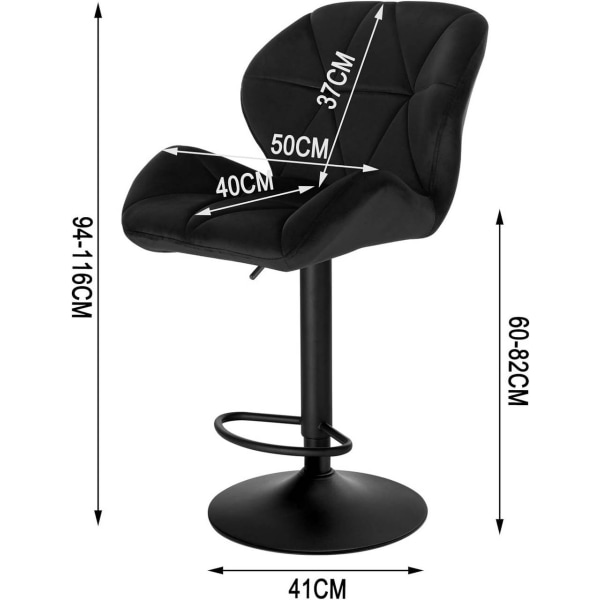 Rootz barstol - Justerbar barstol - Ergonomisk bordskammel - Velvet Comfort, 360° drejelig, højdejusterbar - 50cm x 40cm x 94-116cm