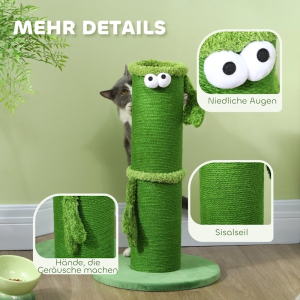Rootz Cat Scratching Post - Kitty Scratcher - Feline Tree - Sisal Rope - Interaktivt legetøj - 39,5 cm x 63 cm - Grøn - Spånplade og polyester