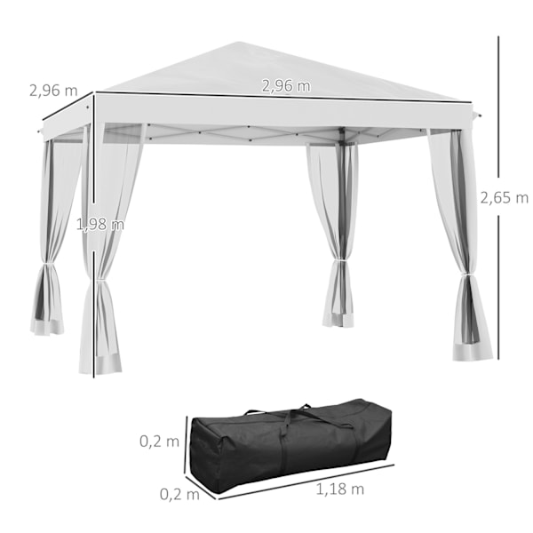 Rootz Folding Pavilion Telt - Foldetelt - Garden Pavilion - Vandafvisende tag - 2,96 m x 2,96 m x 2,65 m