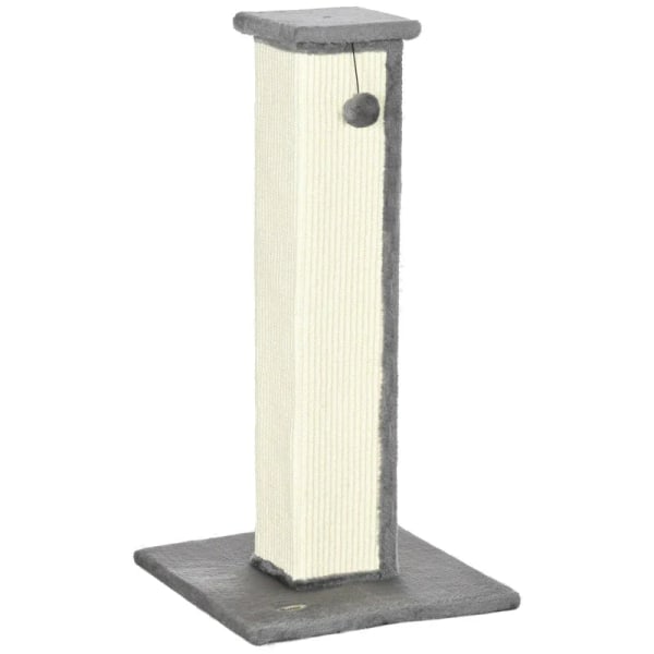Rootz Cat Scratching Post with Toy Ball - Cat Scratcher - Plysch - Sisal - Hängande boll - Kräm + Grå - 41cm x 41cm x 81cm